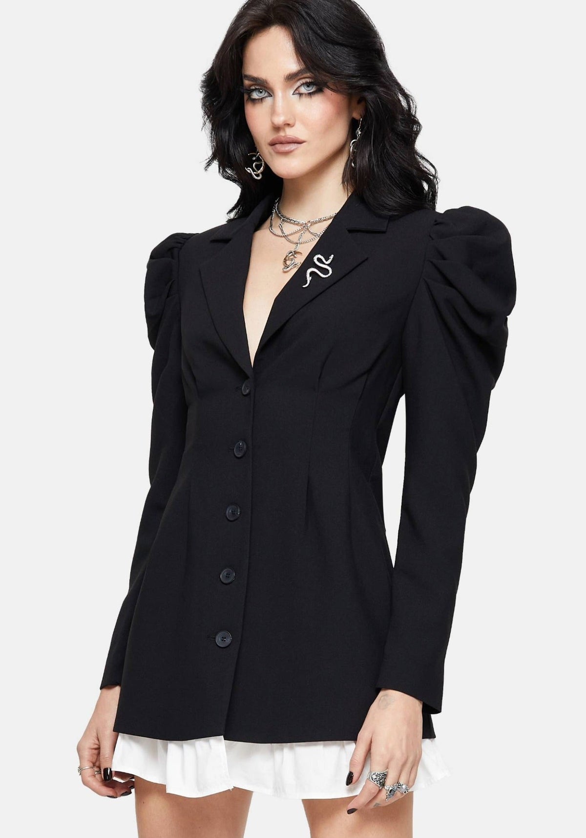 dress blazers women Jacket - Navy blue padded shoulders Ariel Button Blazer 8 /