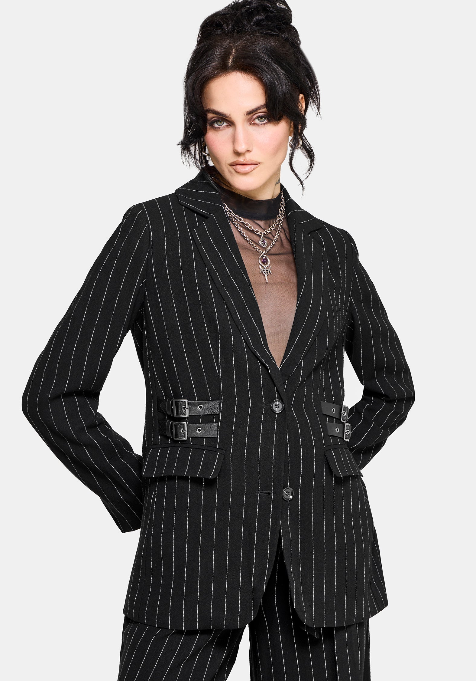 Charli Pinstripe Buckle Oversized Blazer – Disturbia