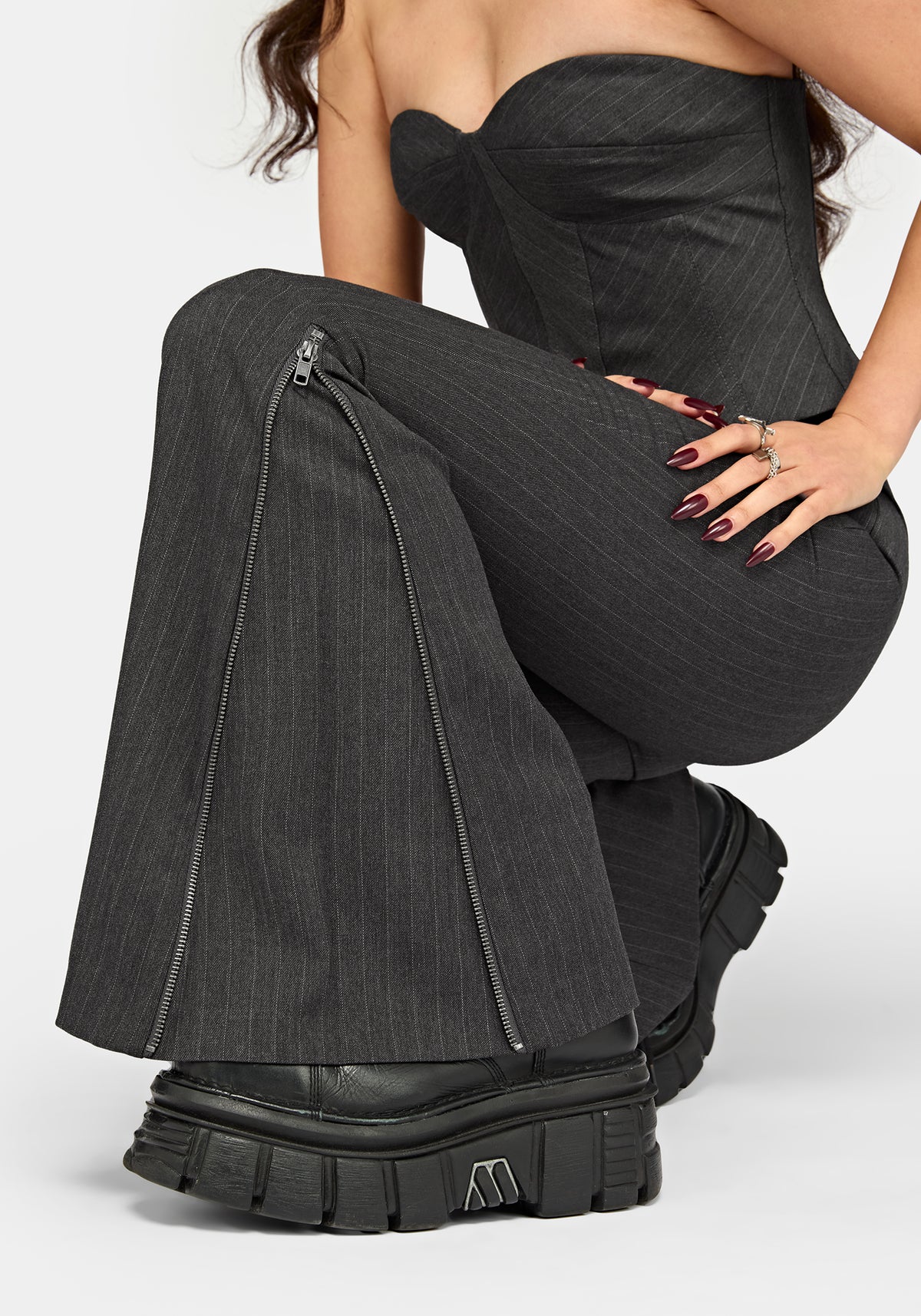 Lea Pinstripe Zip Bootcut Trouser