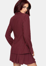Charli Pinstripe Lace Up Oversized Blazer - Burgundy
