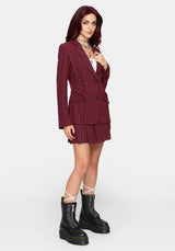 Charli Pinstripe Lace Up Oversized Blazer - Burgundy