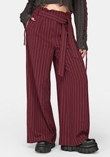 Charli Pinstripe Paperbag Waist Straight Leg Trouser - Burgundy