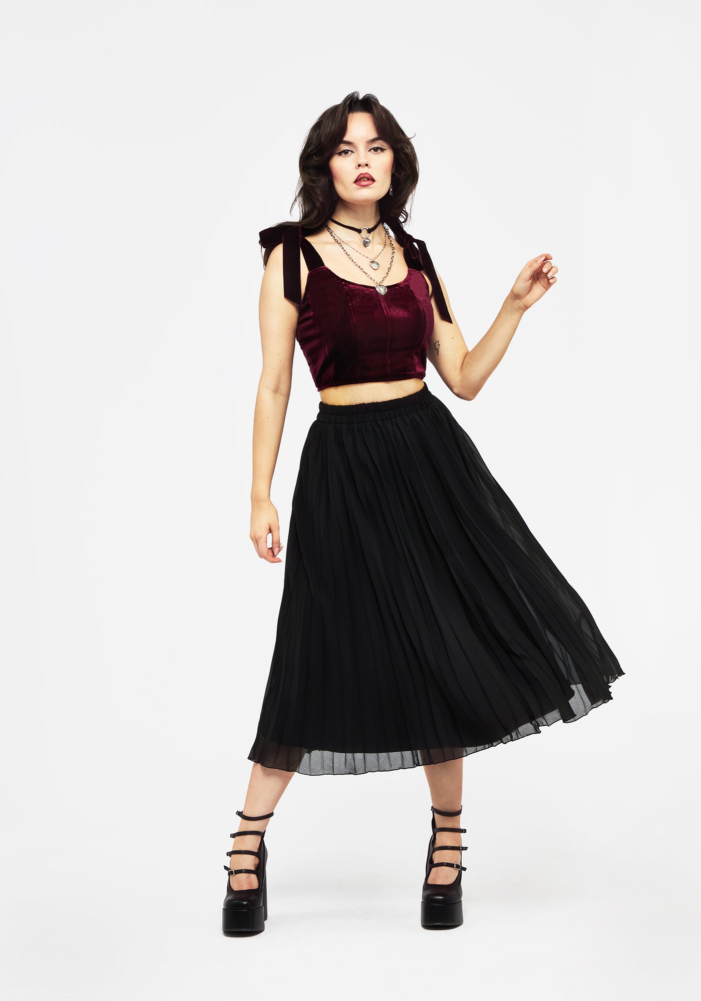 Lisette Velour Tie Strap Corset Top - Red | Disturbia - Shop