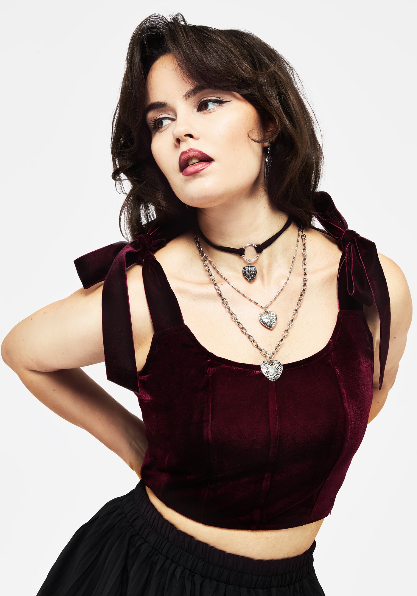 Lisette Velour Tie Strap Corset Top - Red | Disturbia - Shop