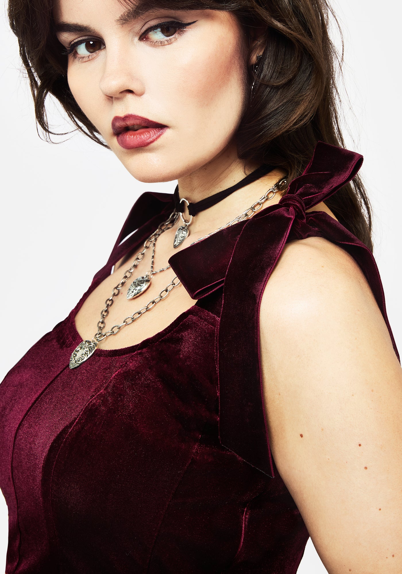 トップス VELOUR TIE TOP CONSISTER Lisette Velour Tie Strap Corset Top - Red | Disturbia - Shop