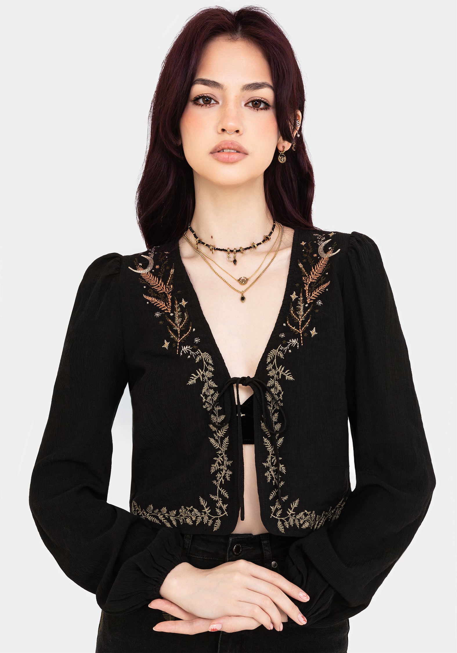 Abellona Embroidered Tie Front Blouse | Disturbia - Shop Women's
