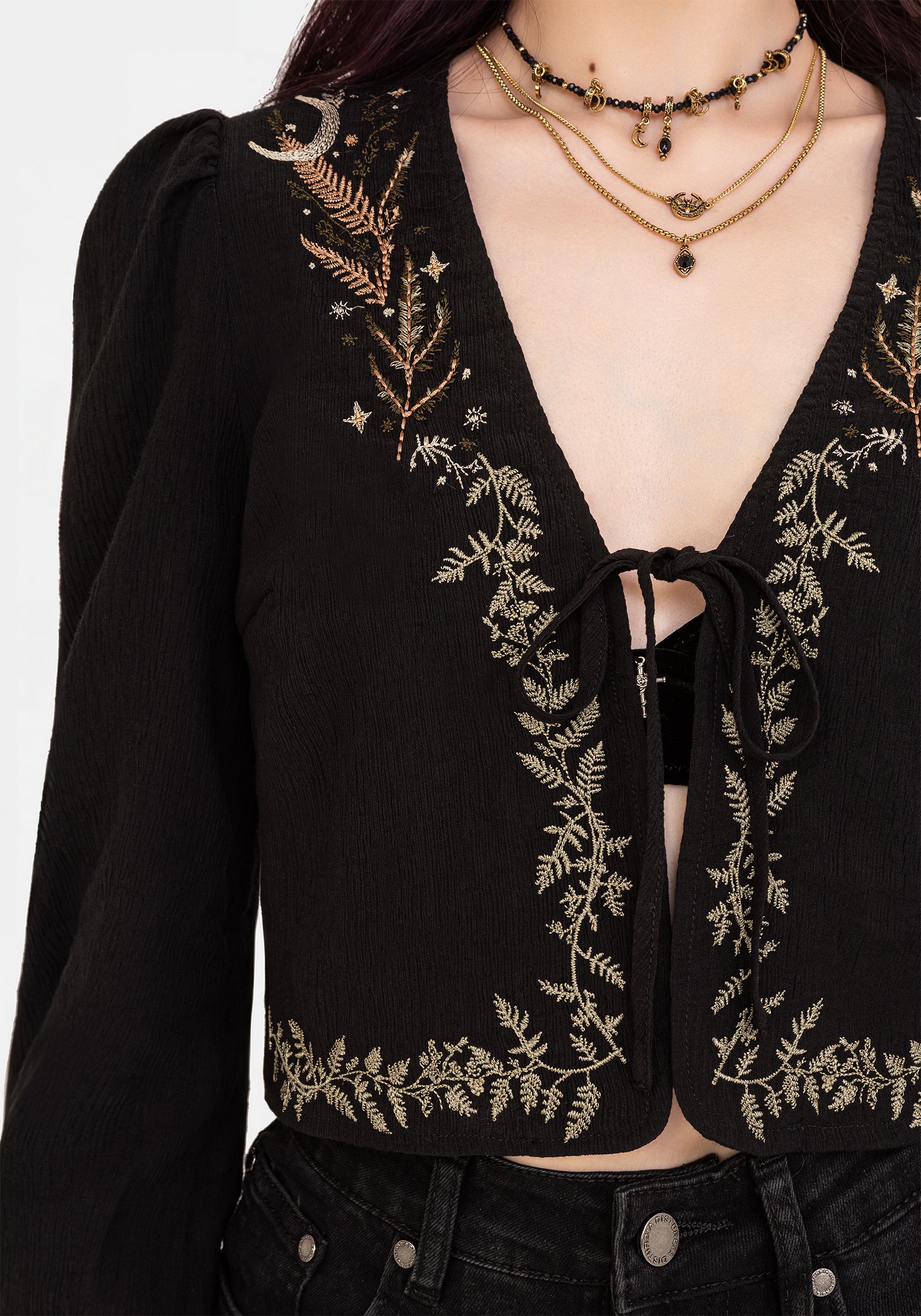 Abellona Embroidered Tie Front Blouse | Disturbia - Shop Women's
