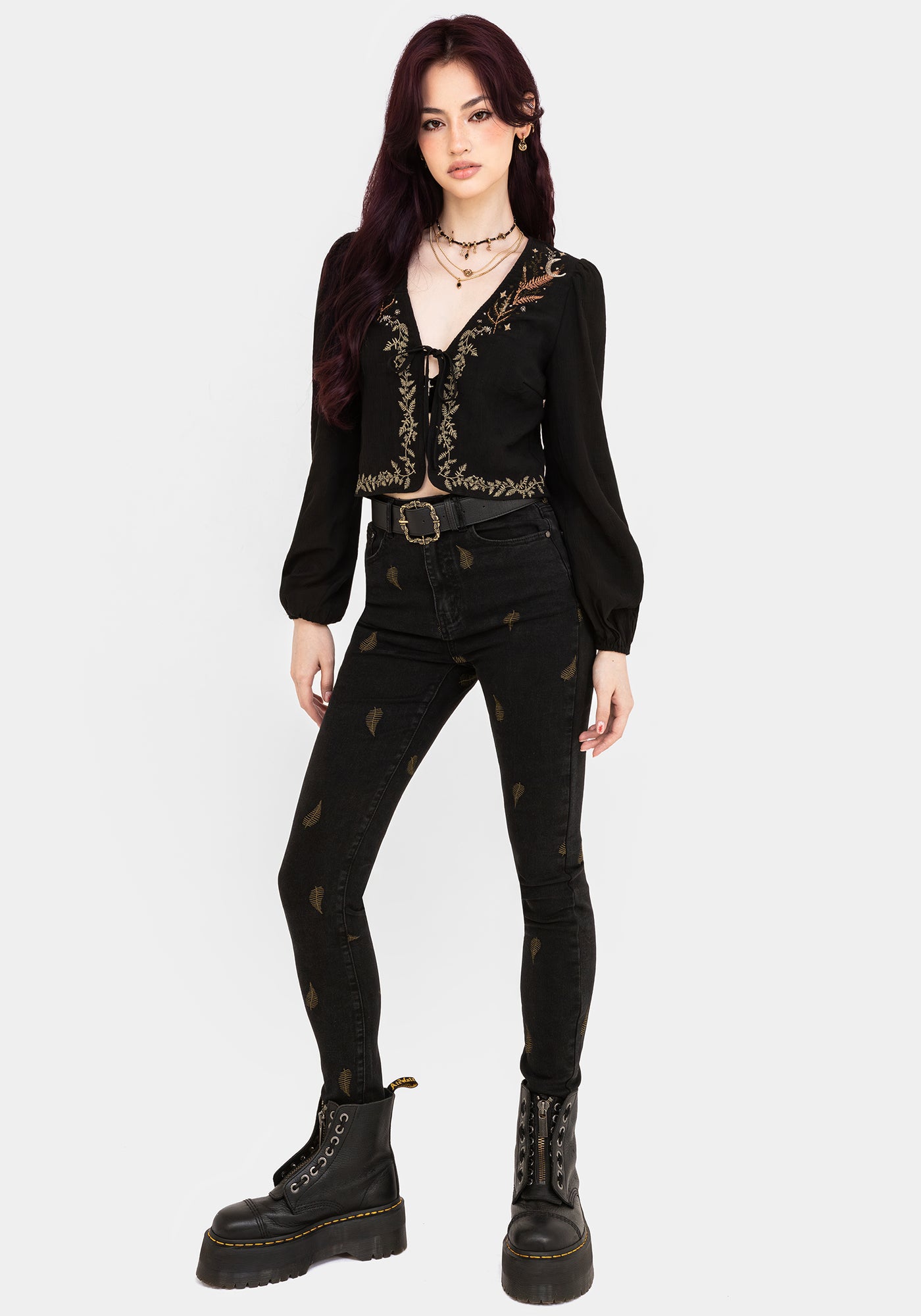 Abellona Embroidered Tie Front Blouse | Disturbia - Shop Women's