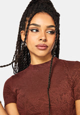 Moiren Brown Knit Short Sleeved Crop Top