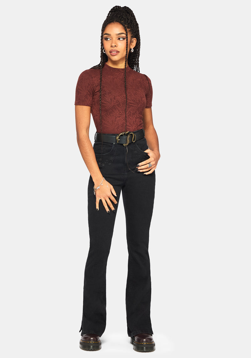 Moiren Brown Knit Short Sleeved Crop Top