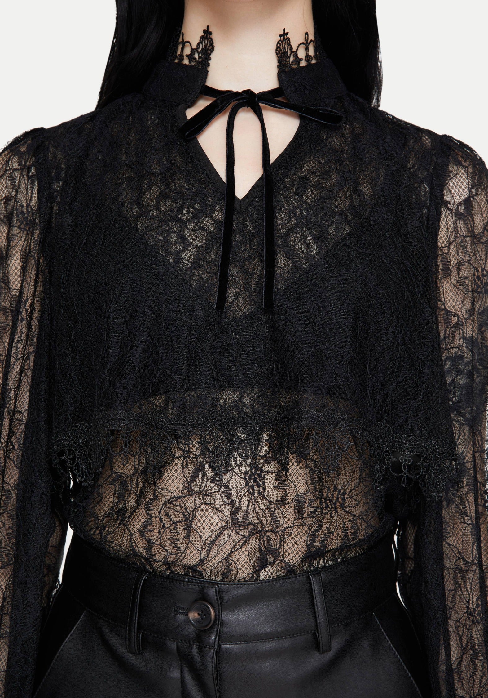 Darkwave Tie Neck Lace Blouse – Disturbia