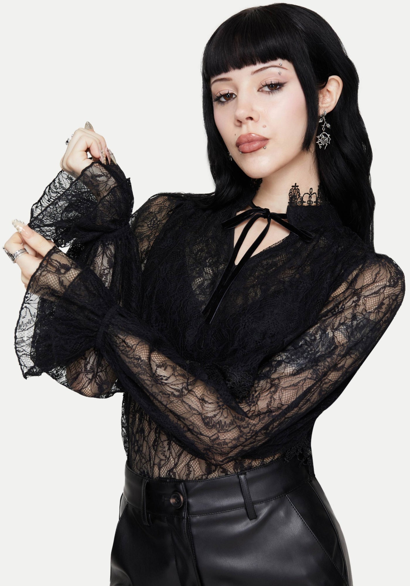 Darkwave Tie Neck Lace Blouse – Disturbia