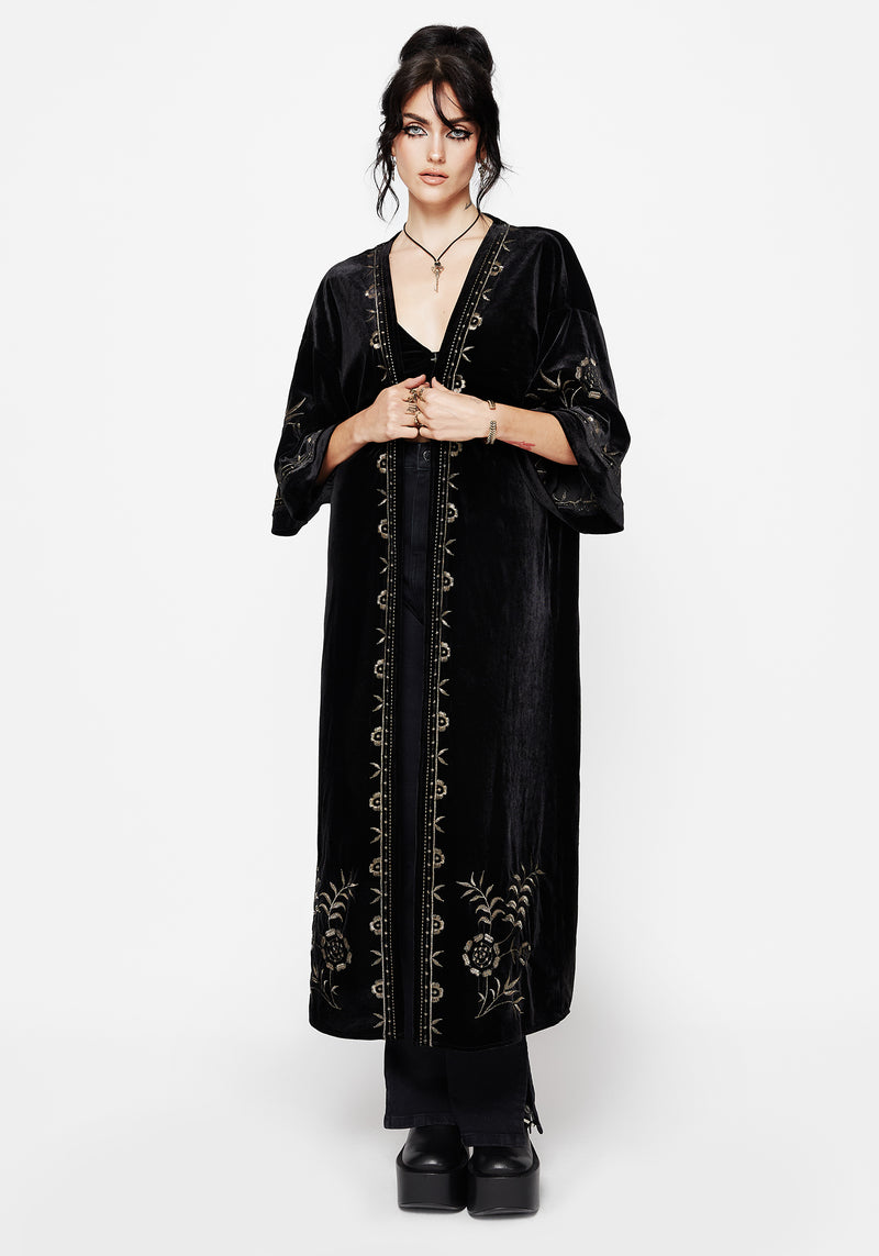 Kobra Velvet Snake Embroidered Longline Kimono Disturbia Kobra Velvet Snake Embroidered Longline Kimono Disturbia