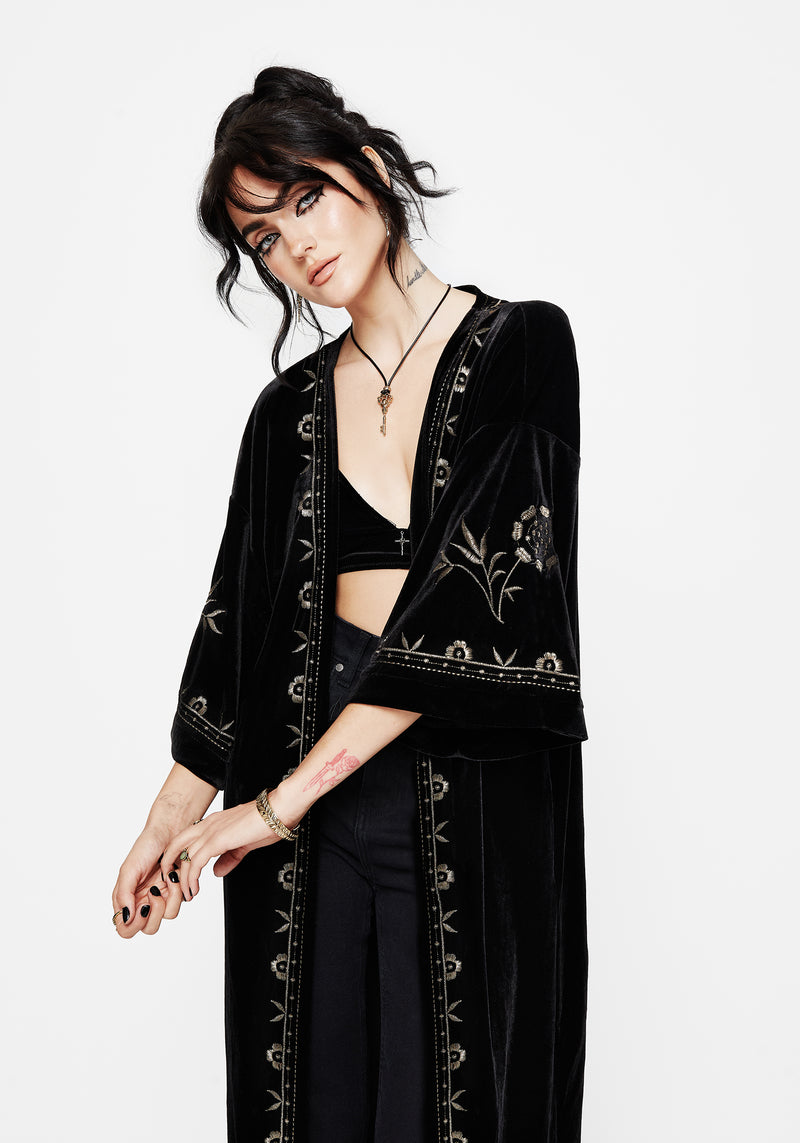 Kobra Velvet Snake Embroidered Longline Kimono