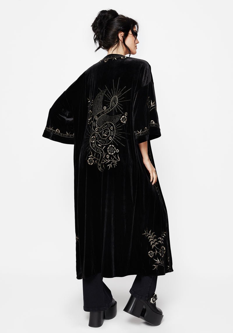 Kobra Velvet Snake Embroidered Longline Kimono Disturbia Kobra Velvet Snake Embroidered Longline Kimono Disturbia