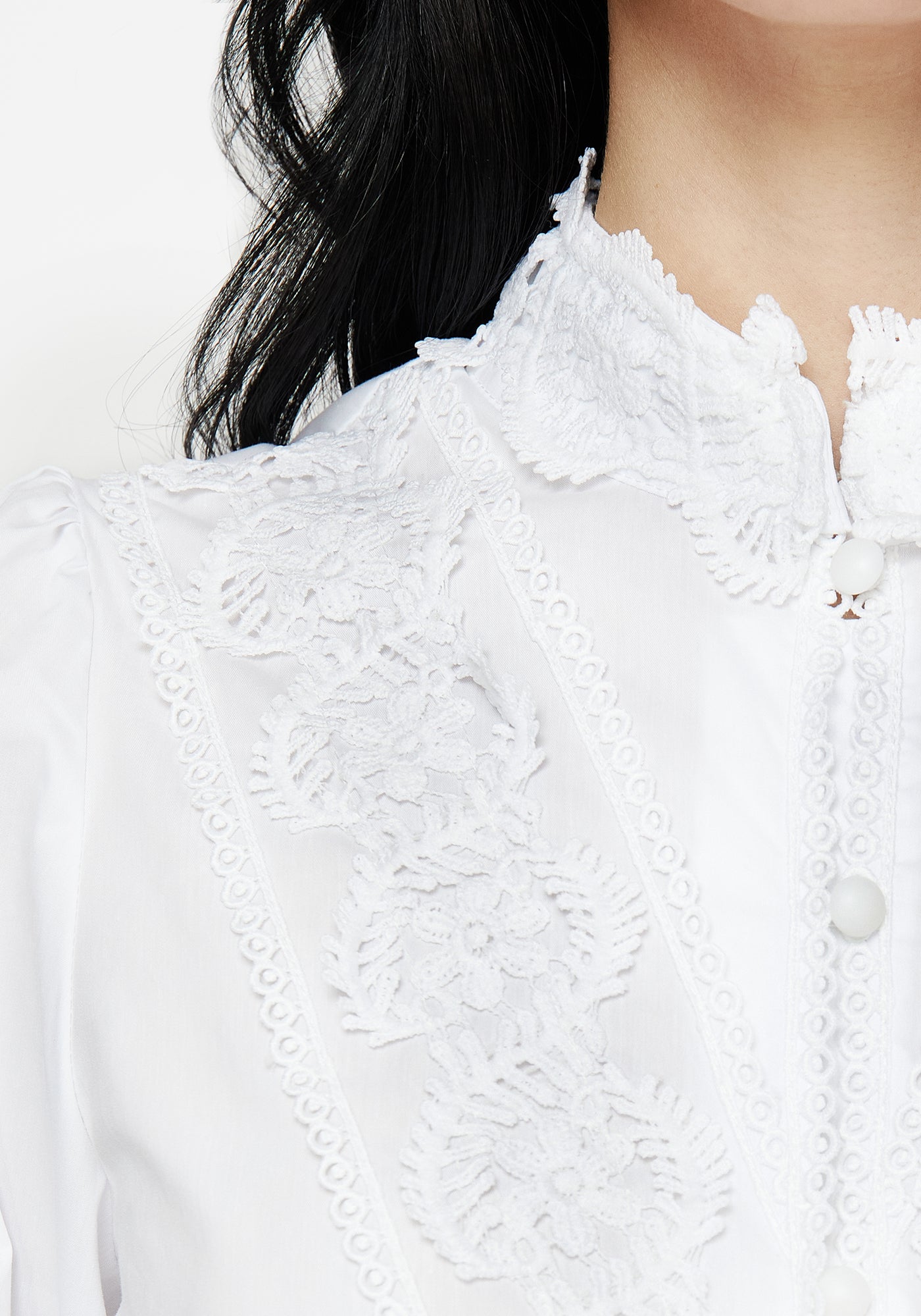 Morgaine Lace Detail Button Up Shirt - White | Disturbia - Shop