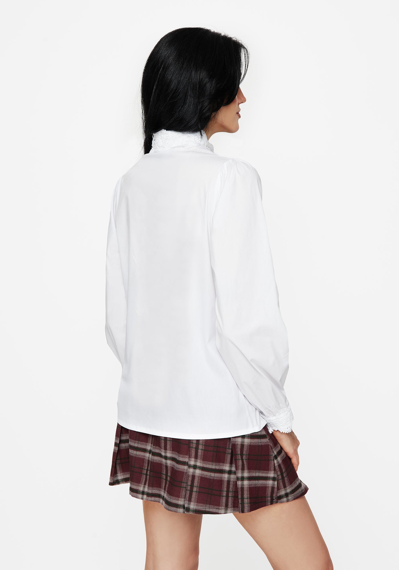 Morgaine Lace Detail Button Up Shirt - White | Disturbia - Shop