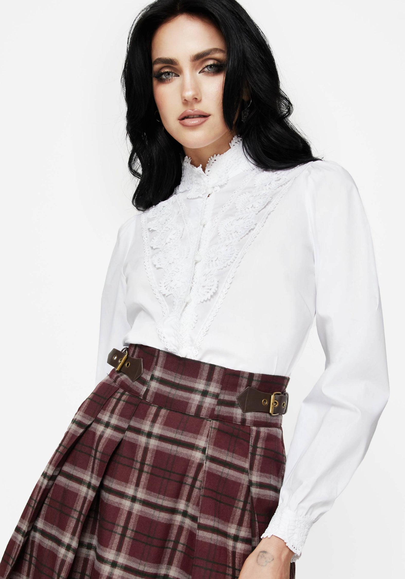 Morgaine Lace Detail Button Up Shirt - White