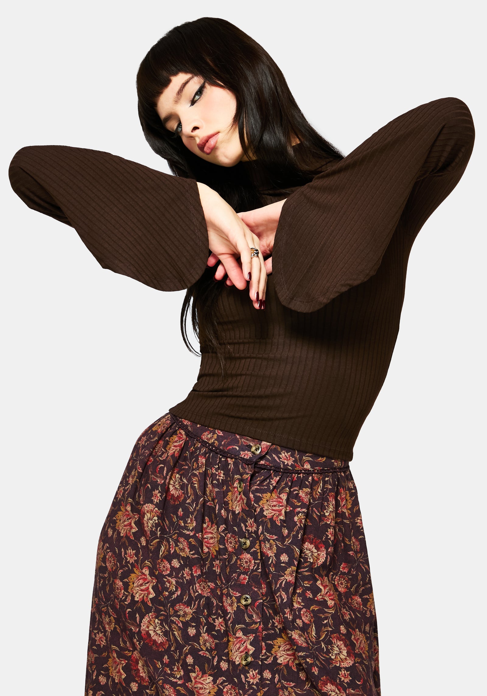 Amata Flared Sleeve Top - Brown – Disturbia