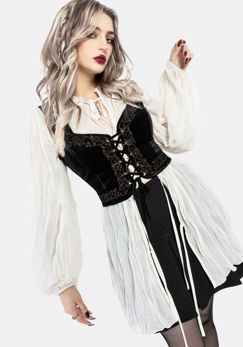 Gilet Vintage Margot Lea En Velours Noir, Crochet Et Dentelle, Style Gothique Victorien Bohème, Taille S