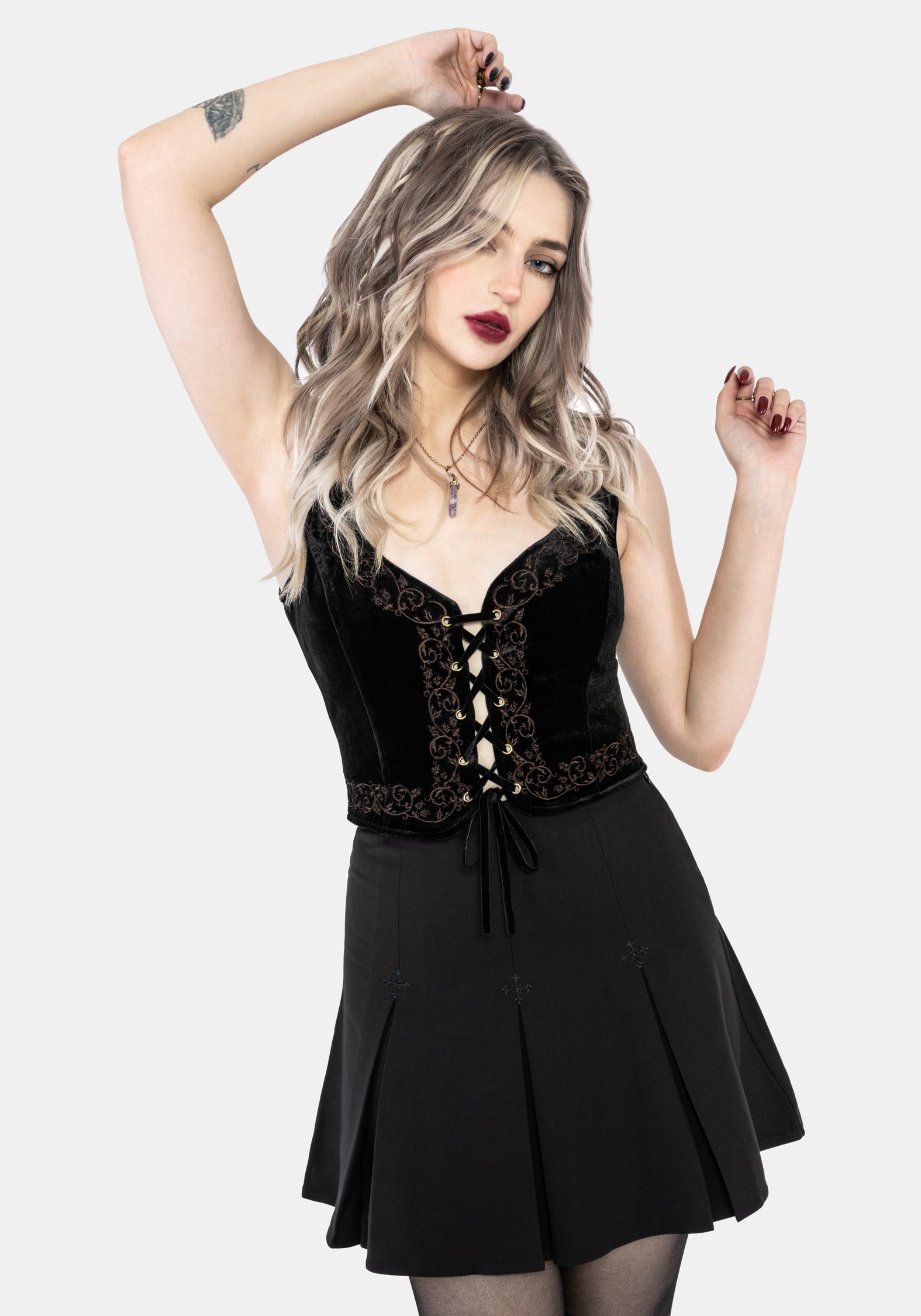 Gildra Tie Front Velour Waistcoat Corset – Disturbia