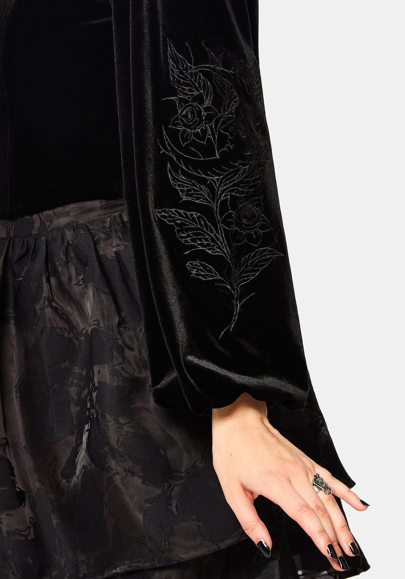 Nelle Velour Embroidered Puff Sleeve Corset Top – Disturbia