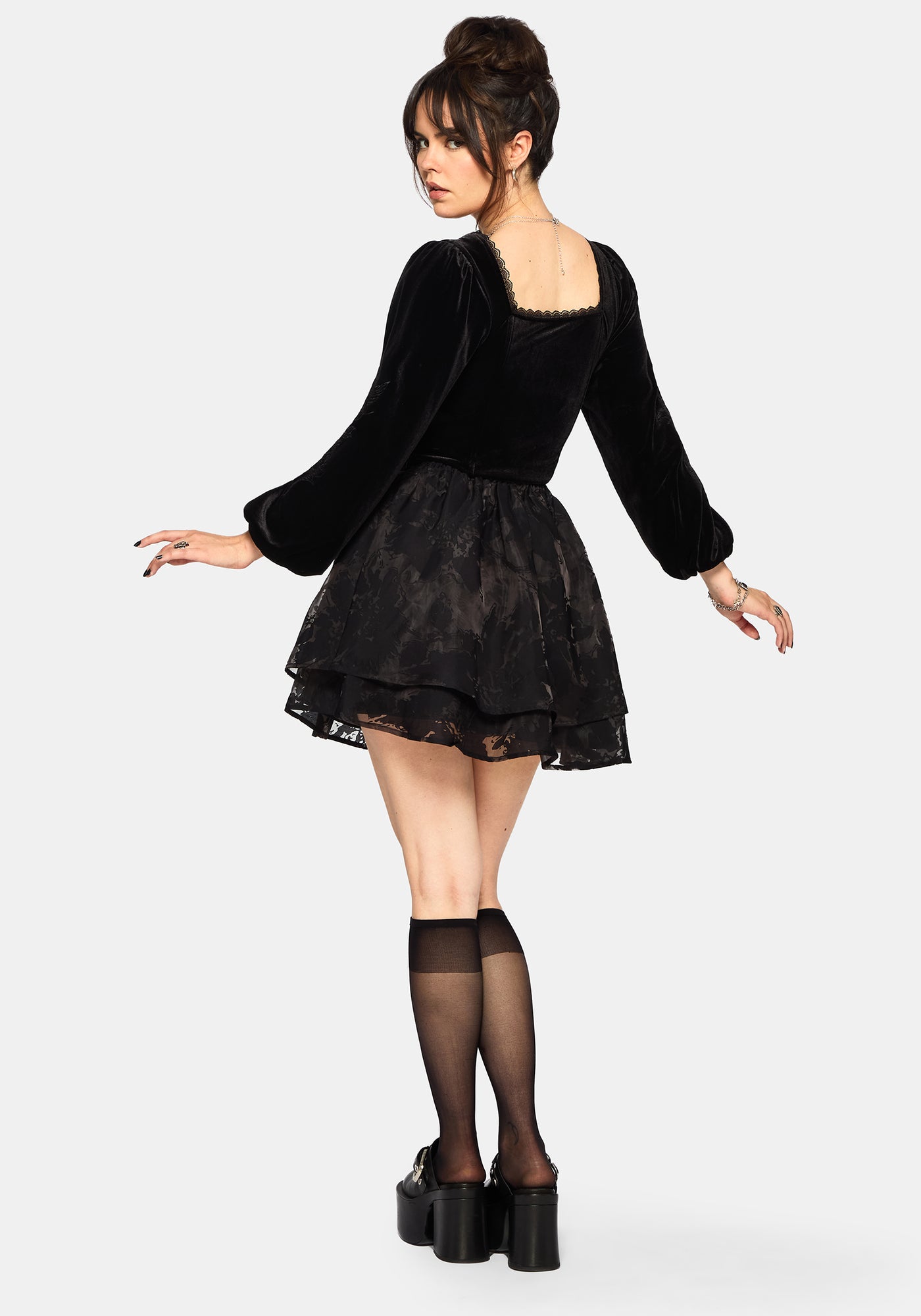 Nelle Velour Embroidered Puff Sleeve Corset Top – Disturbia Nelle Velour Embroidered Puff Sleeve Corset Top – Disturbia