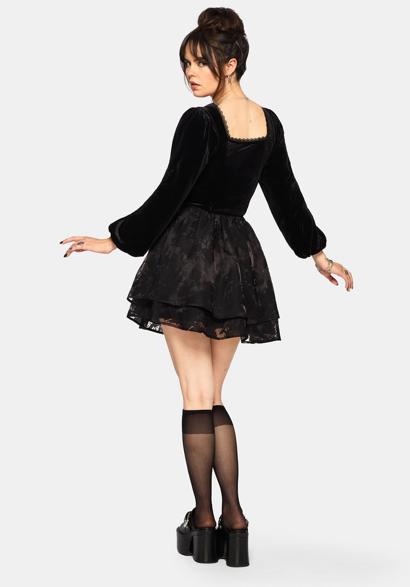 Nelle Velour Embroidered Puff Sleeve Corset Top Disturbia Nelle Velour Embroidered Puff Sleeve Corset Top Disturbia