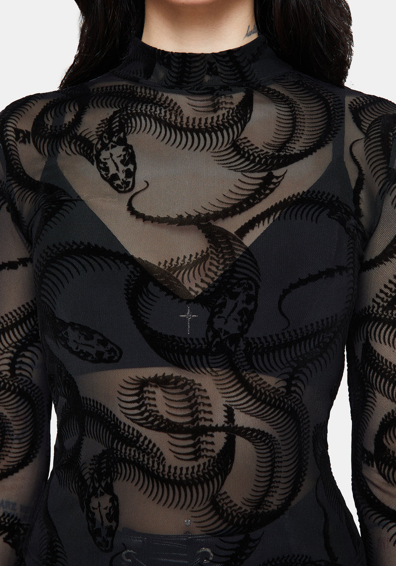 Paleo Flocked Mesh Skeletal Snake Long Sleeve Top – Disturbia