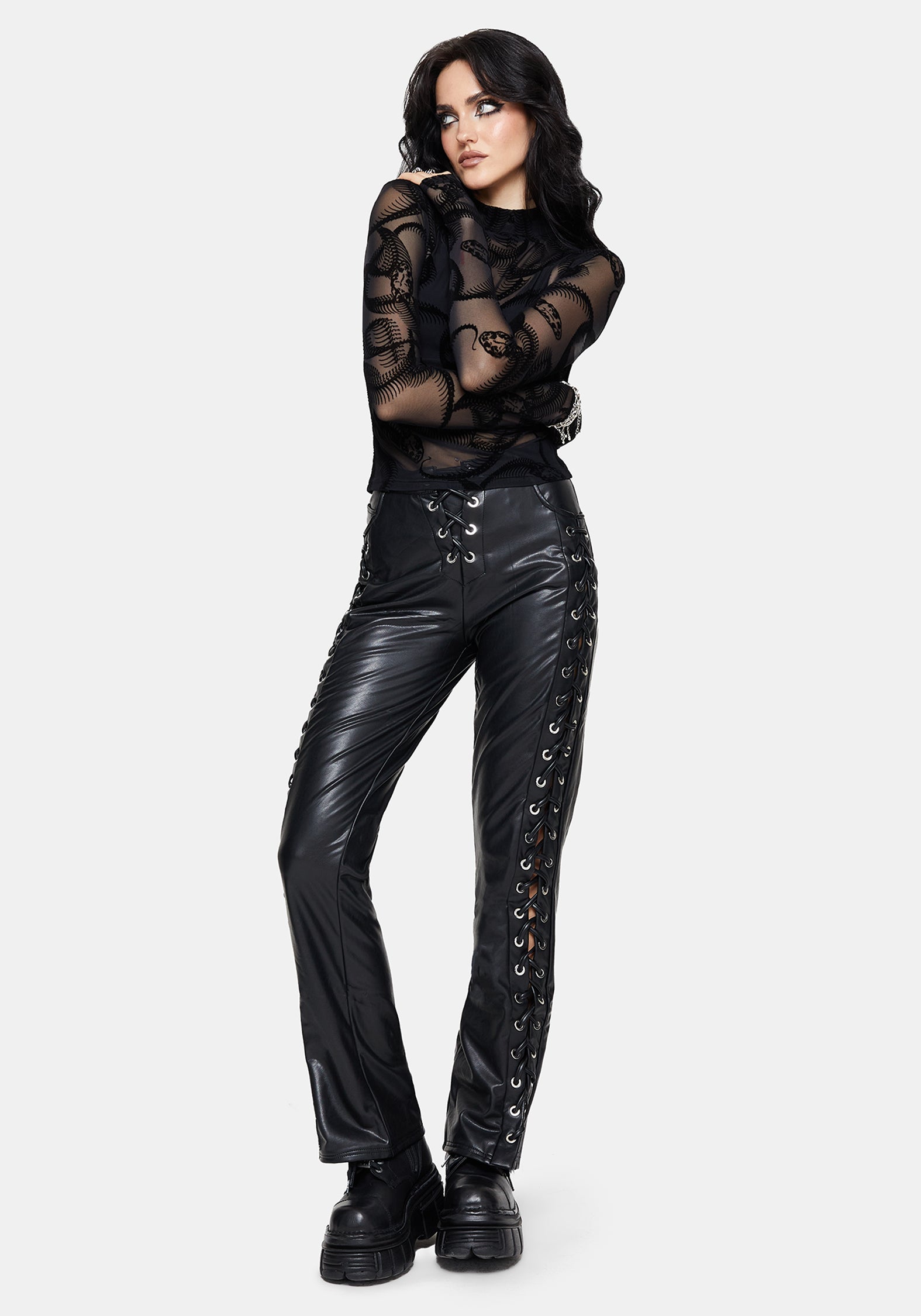 Paleo Flocked Mesh Skeletal Snake Long Sleeve Top – Disturbia