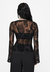 Hexborn Baba Yaga Flocked Button Down Mesh Top