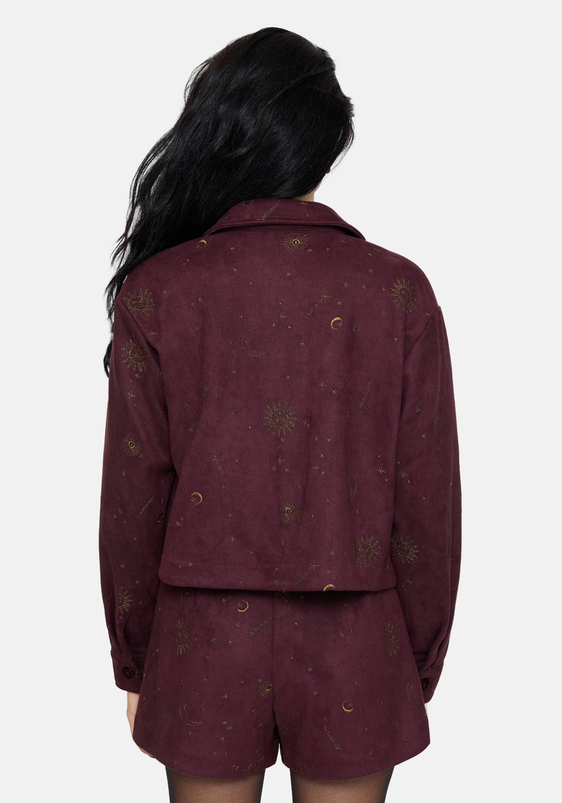 Rosia Celestial Print Suede Cropped Shacket