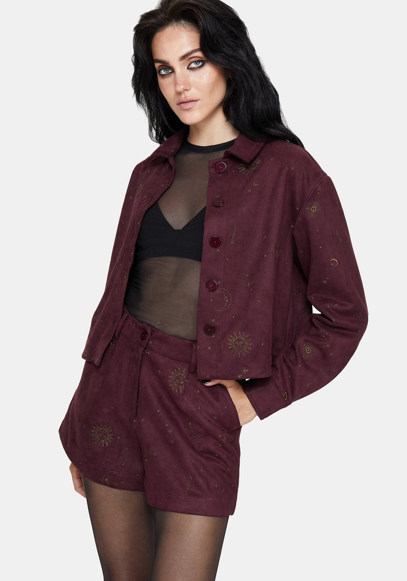 Rosia Celestial Print Suede Shorts