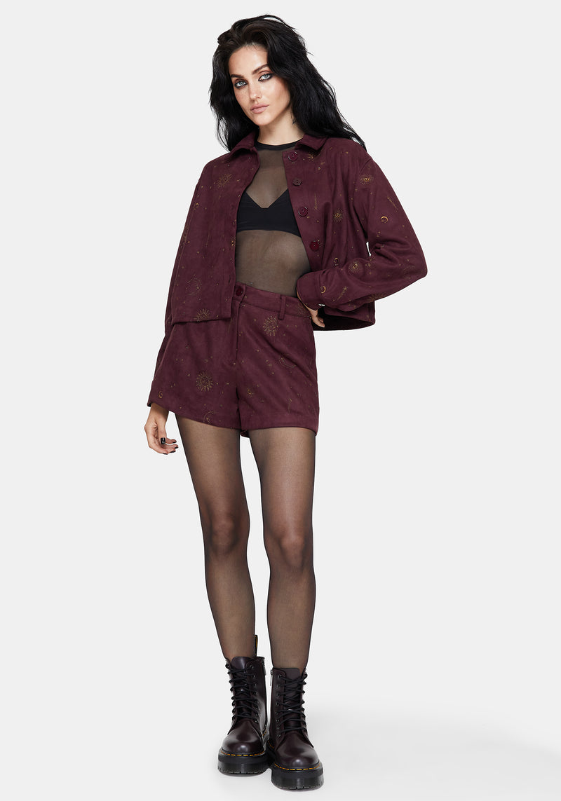 Rosia Celestial Print Suede Shorts