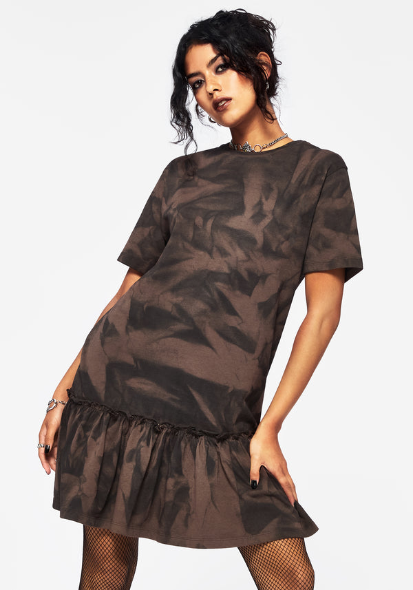 Mugwort Cotton Ombre Jersey Frill Hem Mini Dress