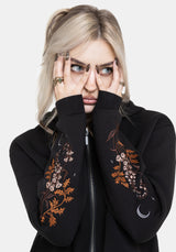 Foxglove Embroidered Zip Up Cropped Hoodie