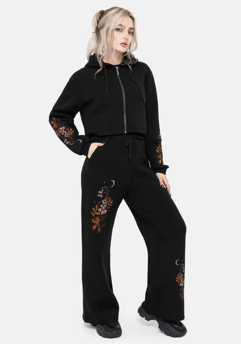 Foxglove Embroidered Zip Up Cropped Hoodie