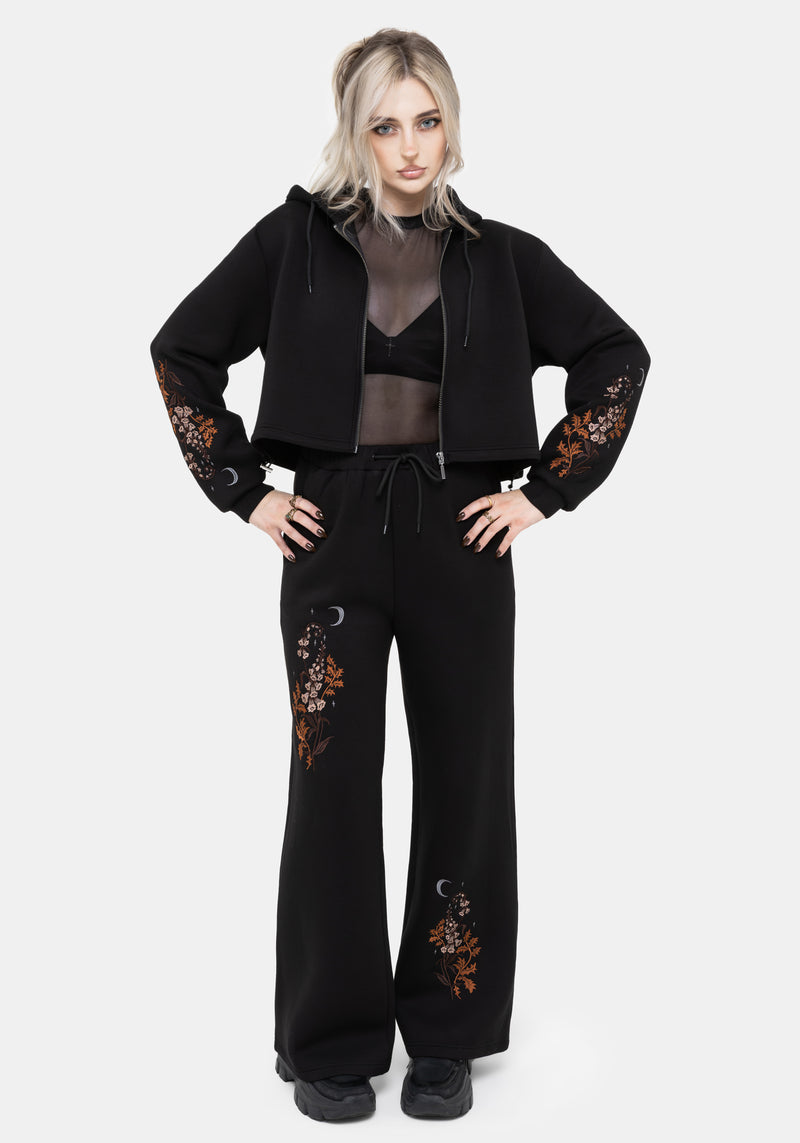 Foxglove Embroidered Zip Up Cropped Hoodie