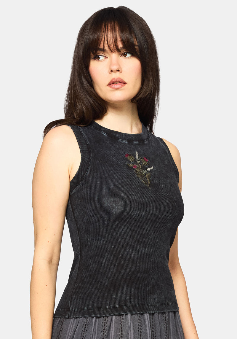Despair Cotton Embroidered Washed Jersey Tank Top