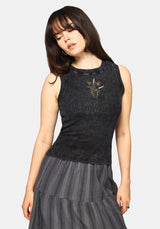 Despair Cotton Embroidered Washed Jersey Tank Top