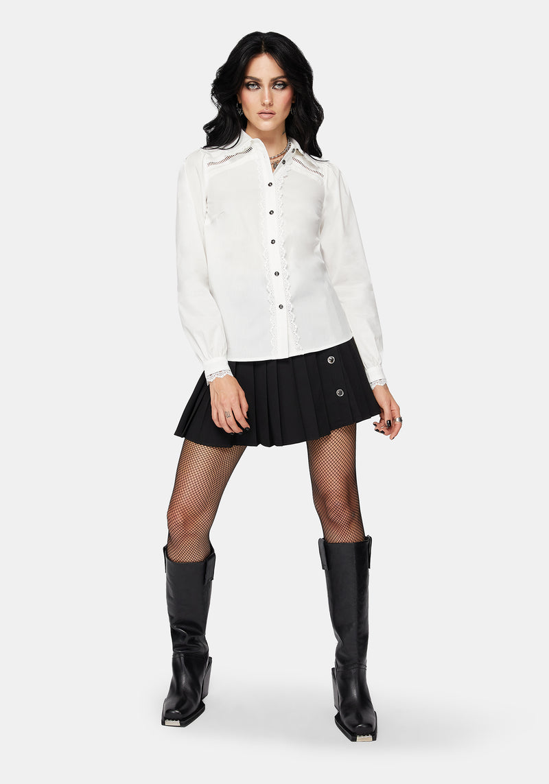 Belle Pleated Lace White Shirt