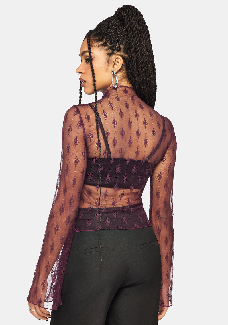Essendi Essendi Long Sleeve Mesh Top - Burgundy – Disturbia
