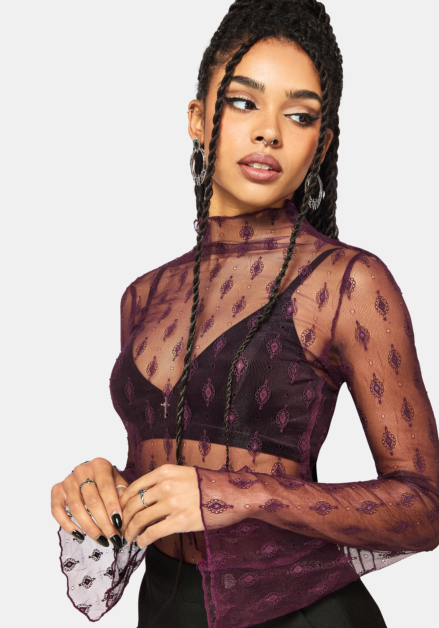 Essendi Long Sleeve Mesh Top - Burgundy – Disturbia