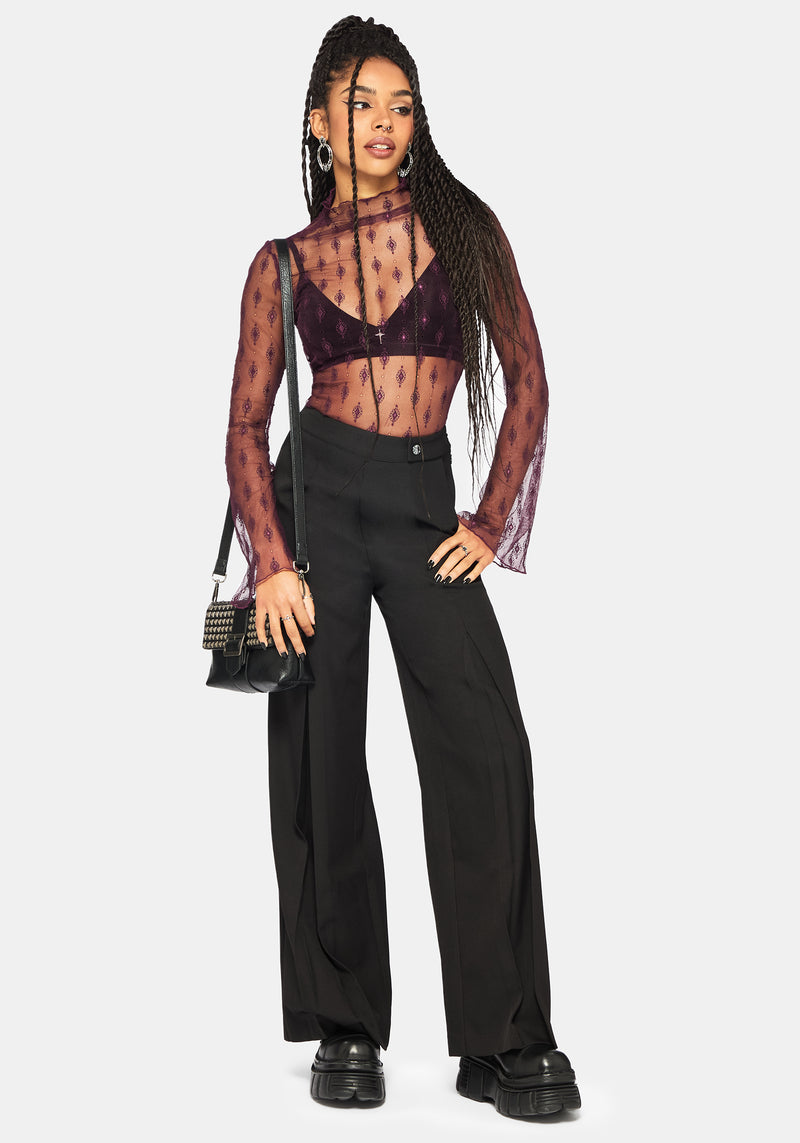 Essendi Long Sleeve Mesh Top - Burgundy