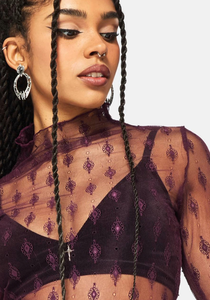 Essendi Essendi Long Sleeve Mesh Top - Burgundy – Disturbia