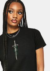 Aelin Sword Embroidered Short Sleeve Ribbed Top