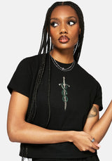 Aelin Sword Embroidered Short Sleeve Ribbed Top