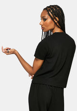 Aelin Sword Embroidered Short Sleeve Ribbed Top