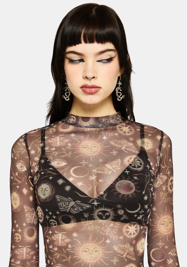 Rhea Long Sleeve Printed Mesh Top