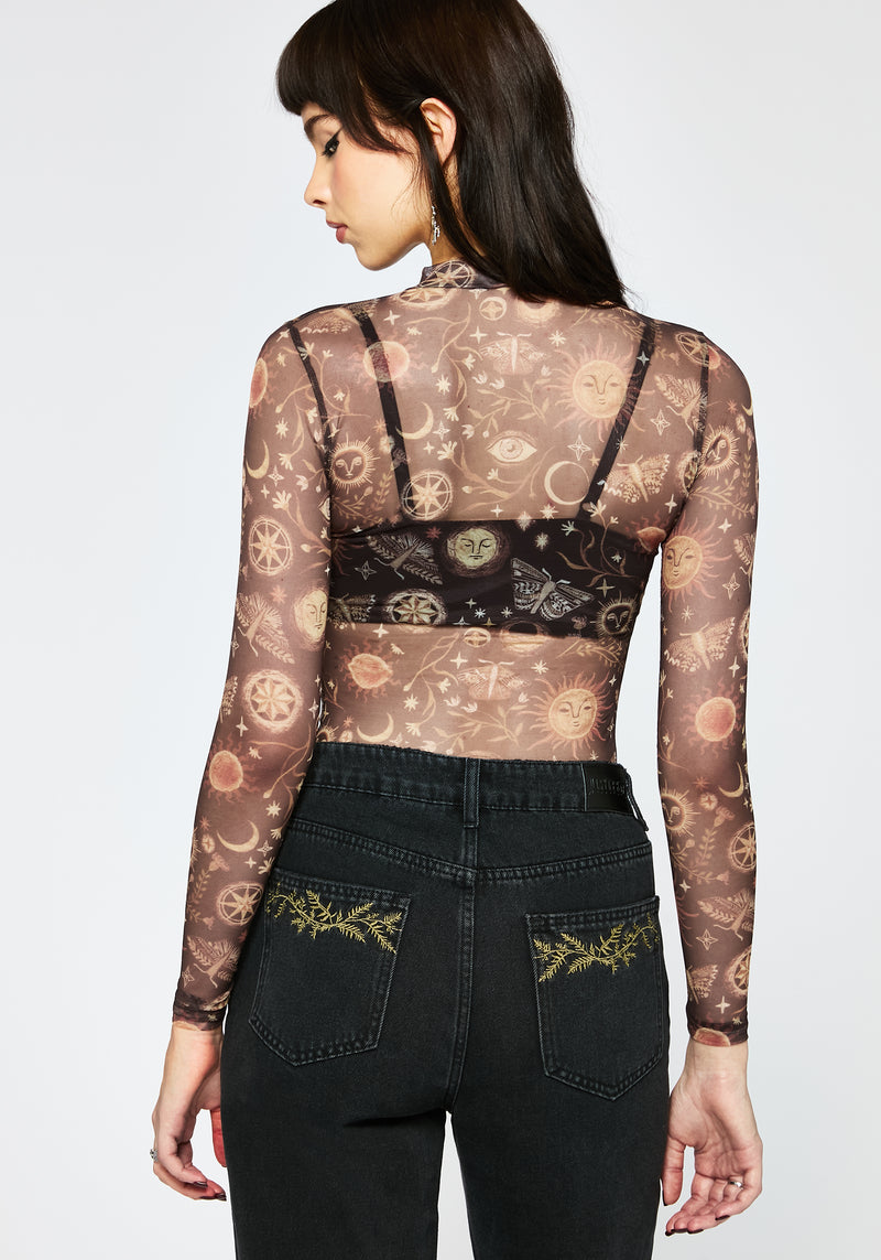 Rhea Long Sleeve Printed Mesh Top